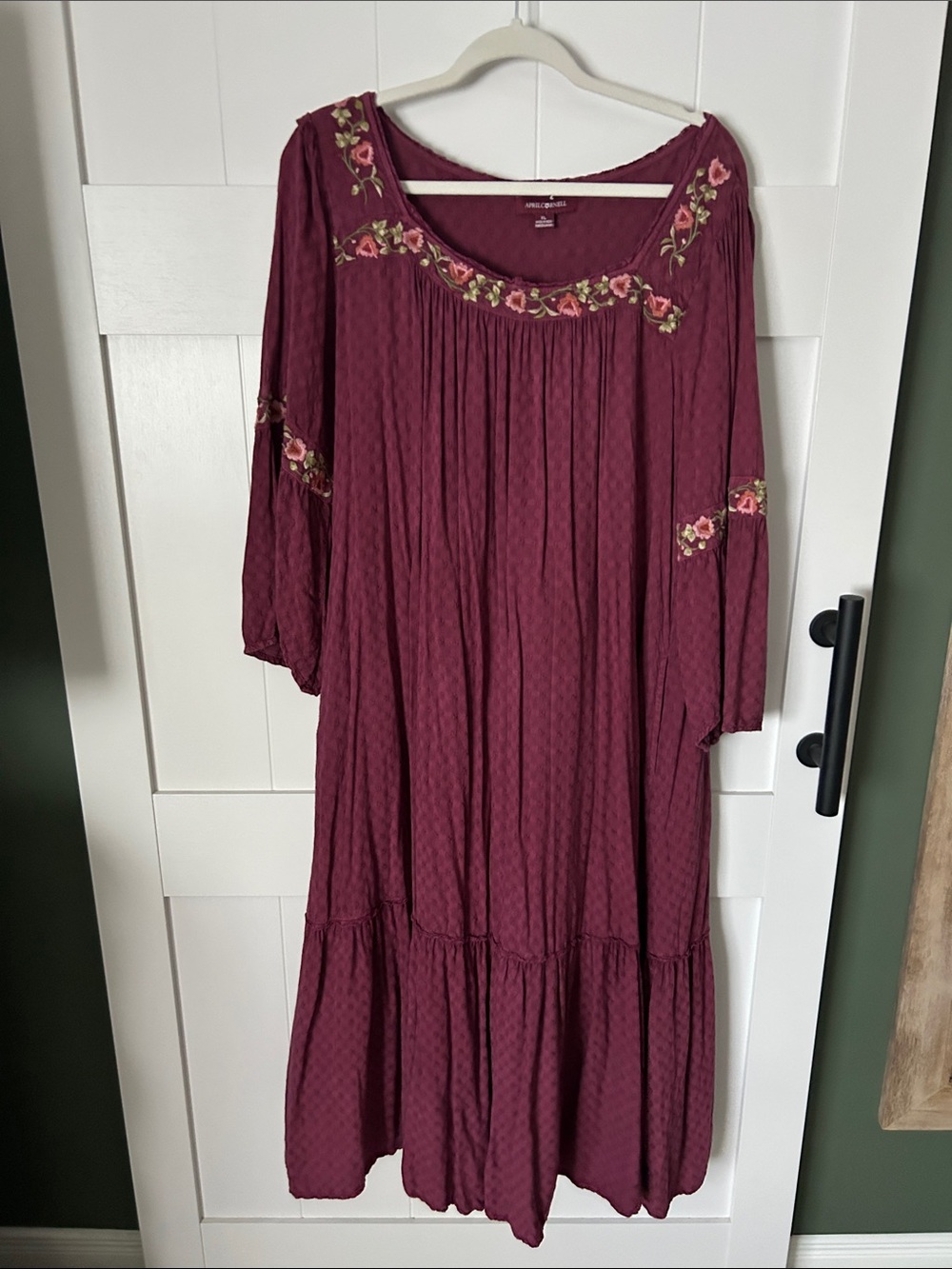 April Cornell Wine-Red Embroidered Midi Dress